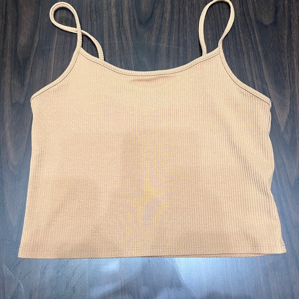 American Eagle Outfitters Camel Ribbed Cropped Tank Top